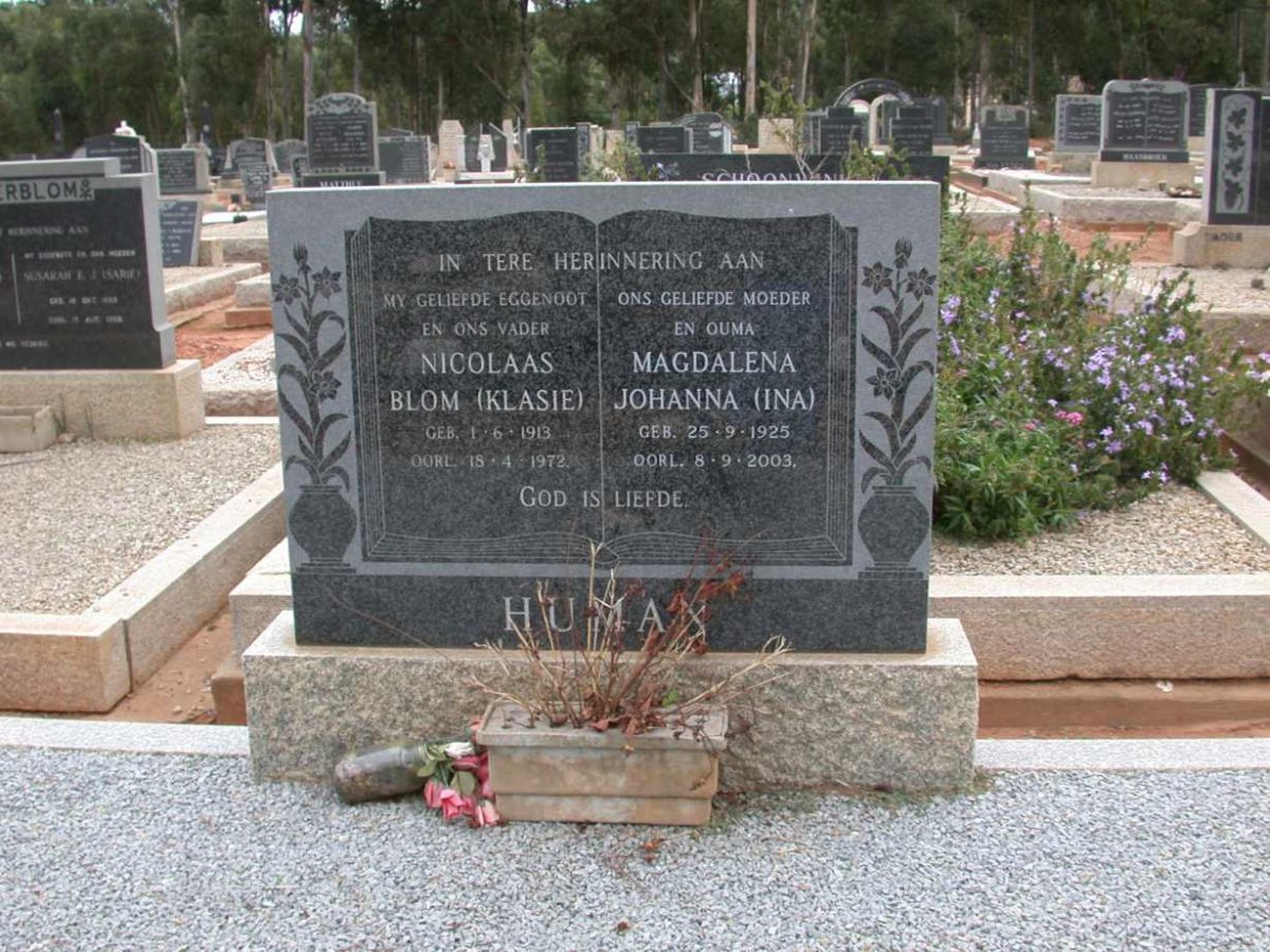 HUMAN Nicolaas Blom 1913-1972 &amp; Magdalena Johanna 1925-2003