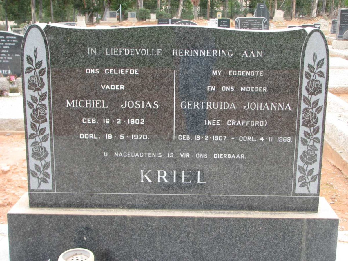 KRIEL Michiel Josias 1902-1970 &amp; Gertruida Johanna CRAFFORD 1907-1969