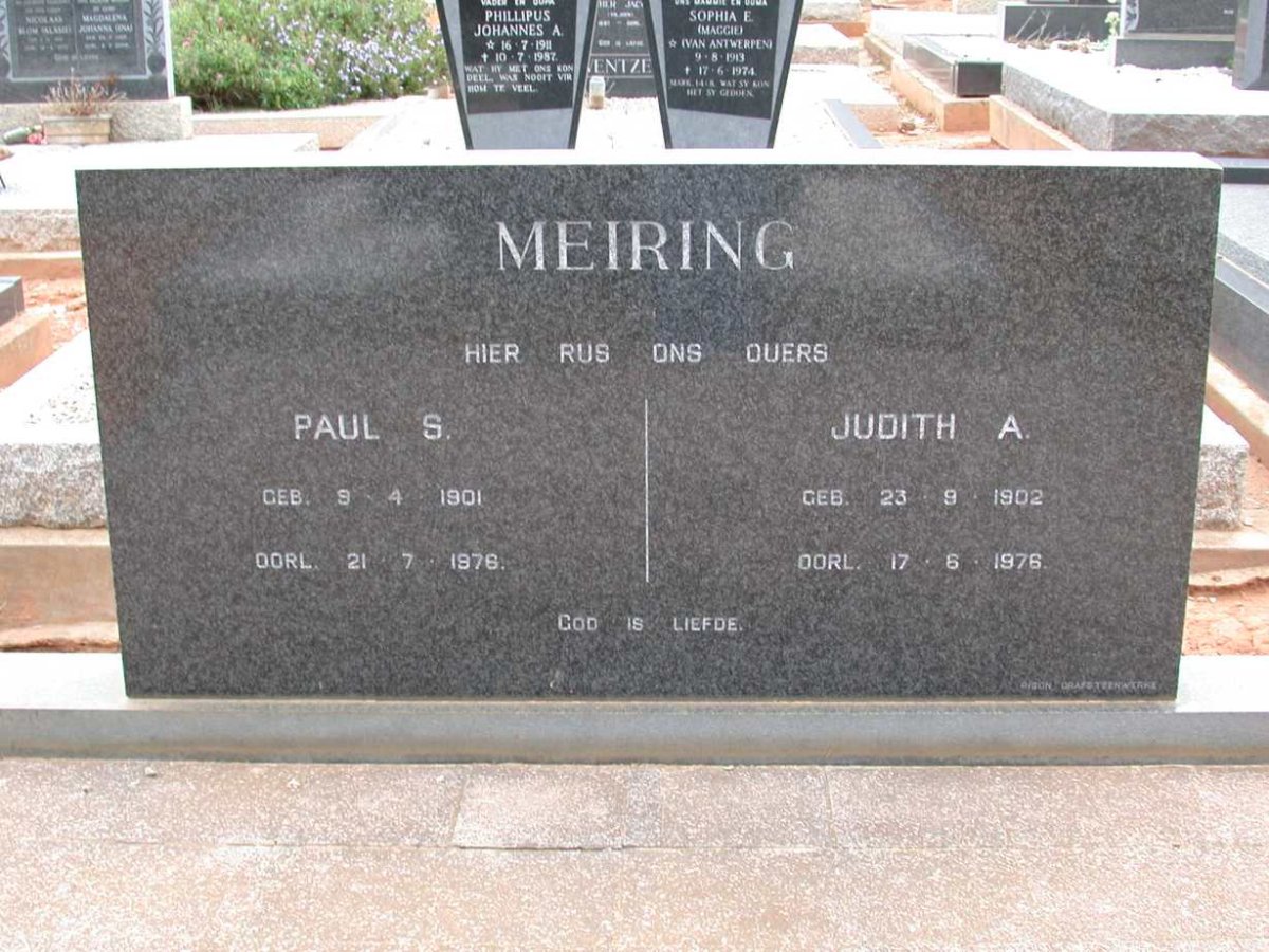 MEIRING Paul S. 1901-1976 &amp; Judith H. 1902-1976