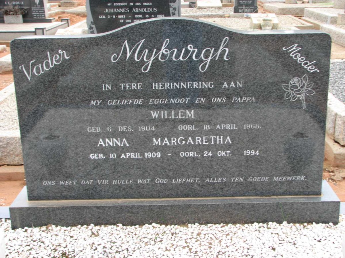 MYBURGH Willem 1904-1968 &amp; Anna Margaretha 1909-1994