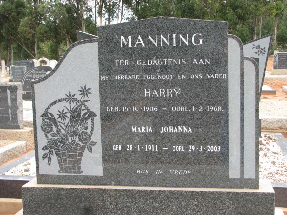 MANNING Harry 1906-1968 &amp; Maria Johanna 1911-2003