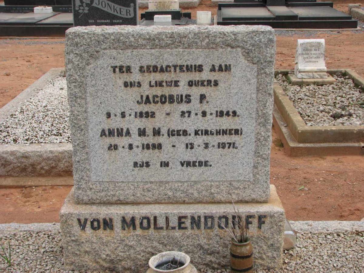 MOLLENDORFF Jacobus P., von 1892-1949 &amp; Anna M.M. KIRCHNER 1898-1971
