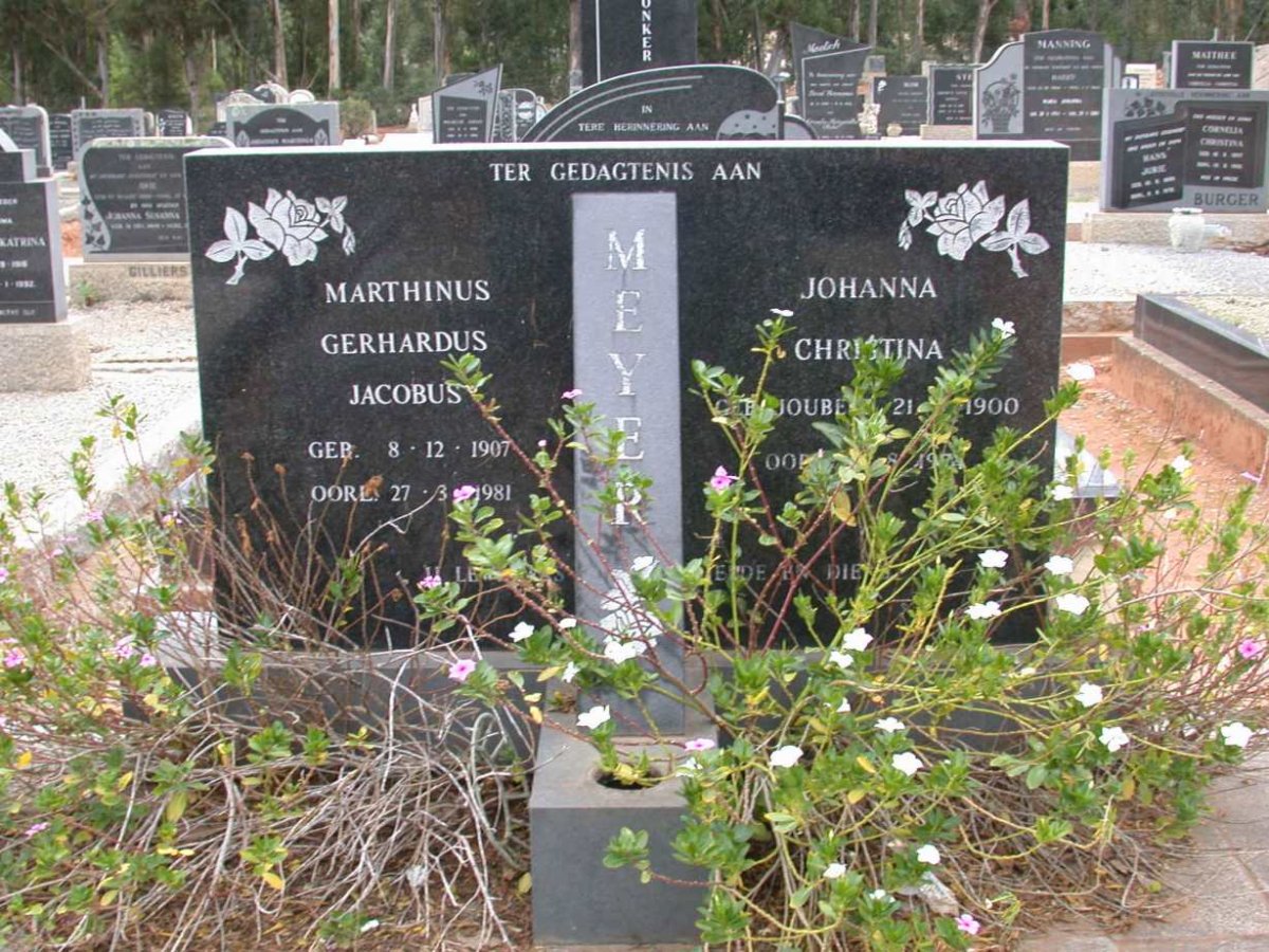 MEYER Marthinus Gerhardus Jacobus 1907-1981 &amp; Johanna Christina JOUBERT 1900-