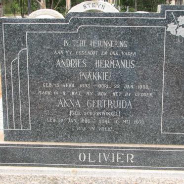 OLIVIER Andries Hermanus 1893-1950 &amp; Anna Gertruida SCHOONWINKEL 1896-1970