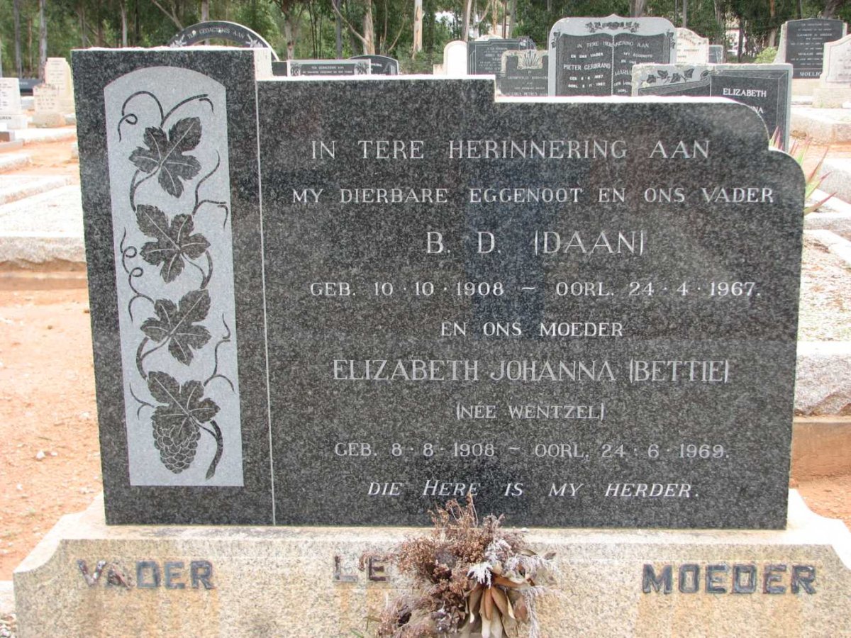 ROUX B.D., le 1908-1967 &amp; Elizabeth Johanna WENTZEL 1908-1969
