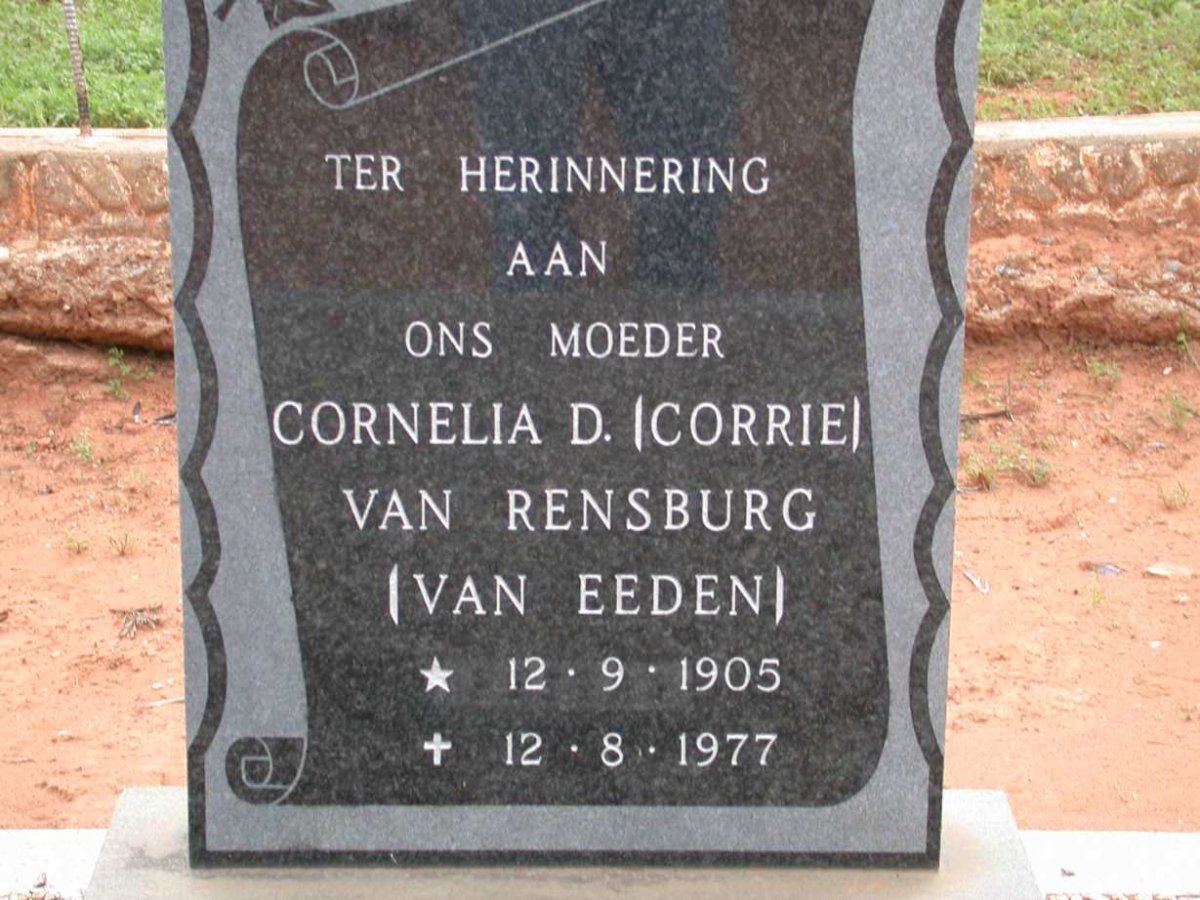 RENSBURG Cornelia D., van nee VAN EEDEN 1905-1997