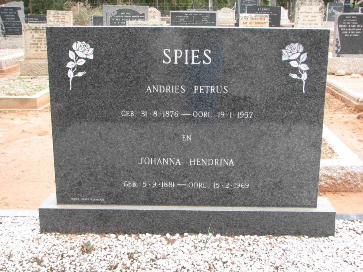 SPIES Andries Petrus 1876-1957 &amp; Johanna Hendrina 1881-1969