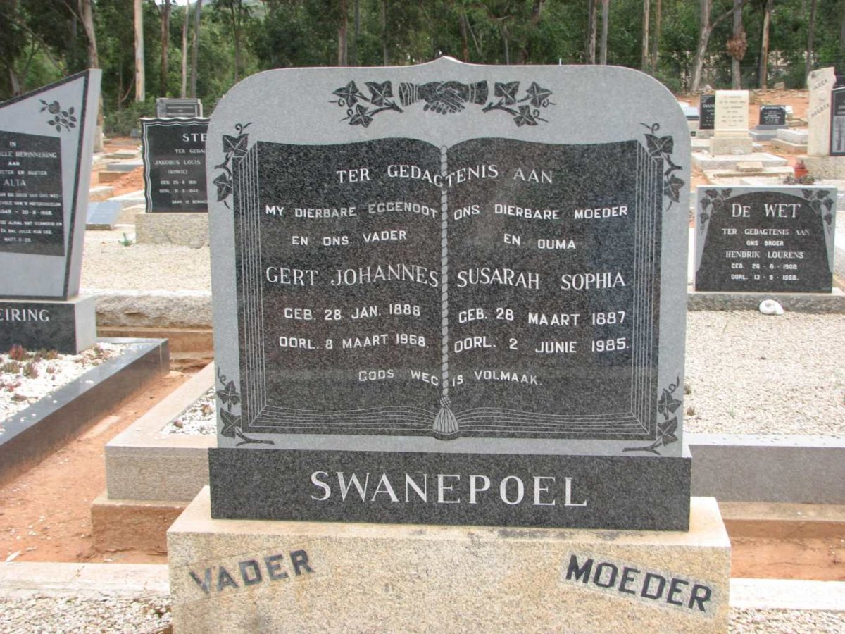 SWANEPOEL Gert Johannes 1888-1968 &amp; Susarah Sophia 1887-1985
