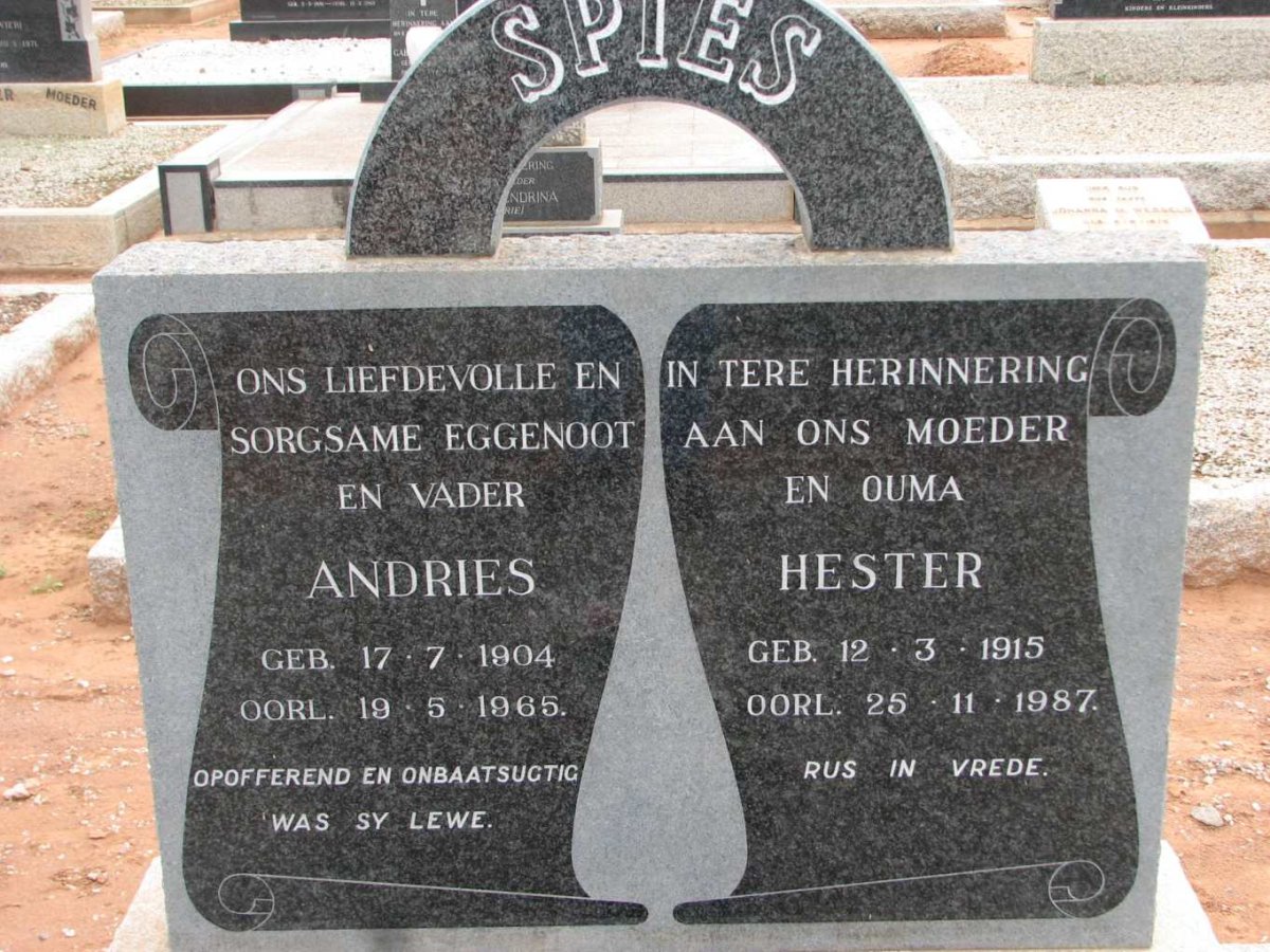 SPIES Andries 1904-1965 &amp; Hester 1915-1987