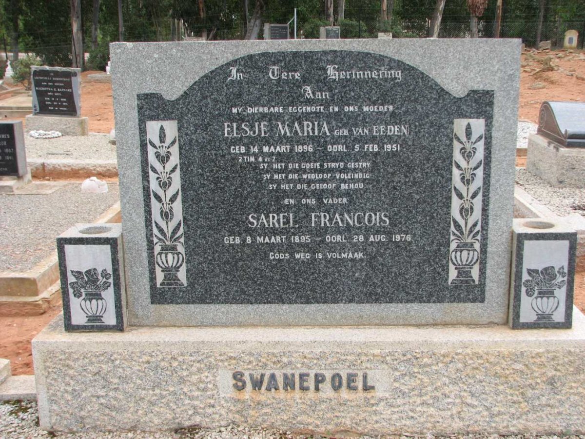 SWANEPOEL Sarel Francois 1895-1976 &amp; Elsje Maria VAN EEDEN 1896-1951