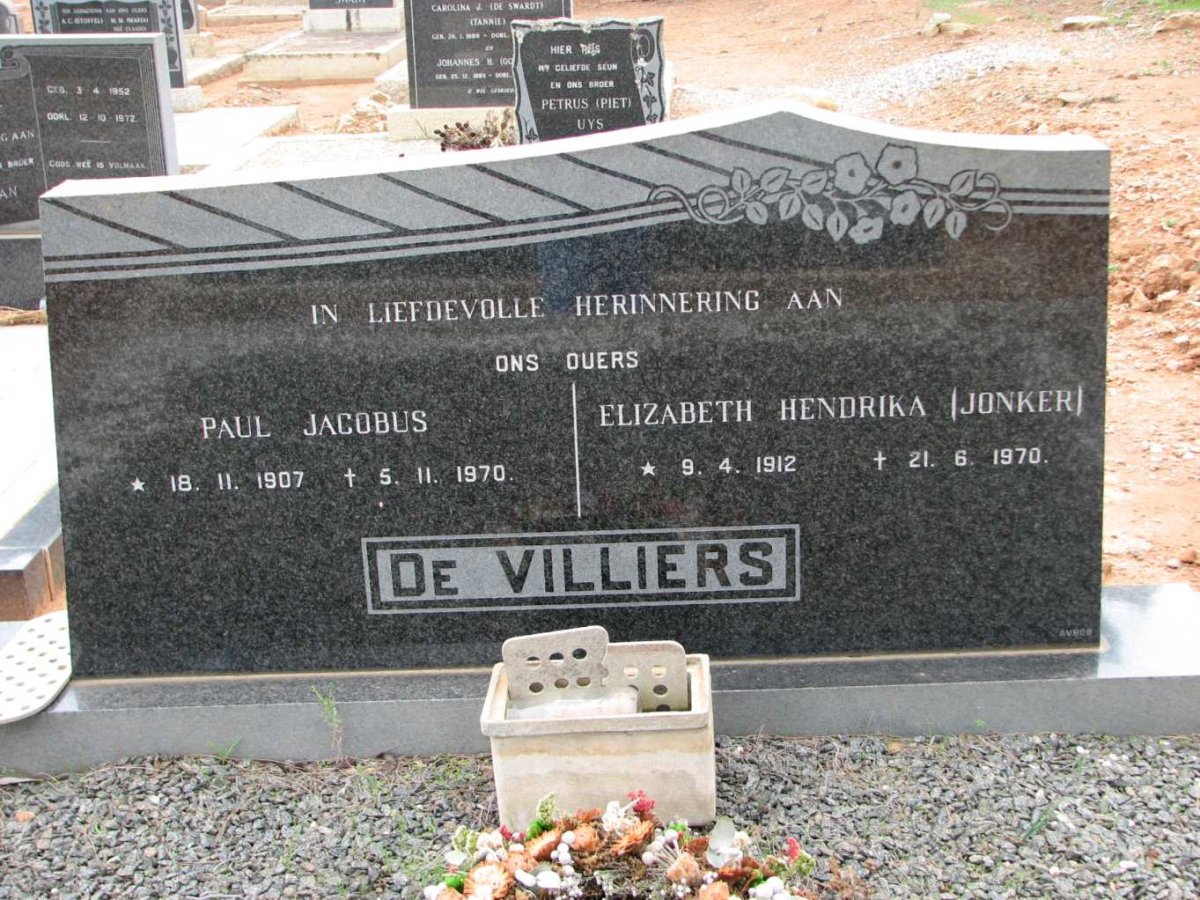 VILLIERS Paul Jacobus, de 1907-1970 &amp; Elizabeth Hendrika JONKER 1912-1970