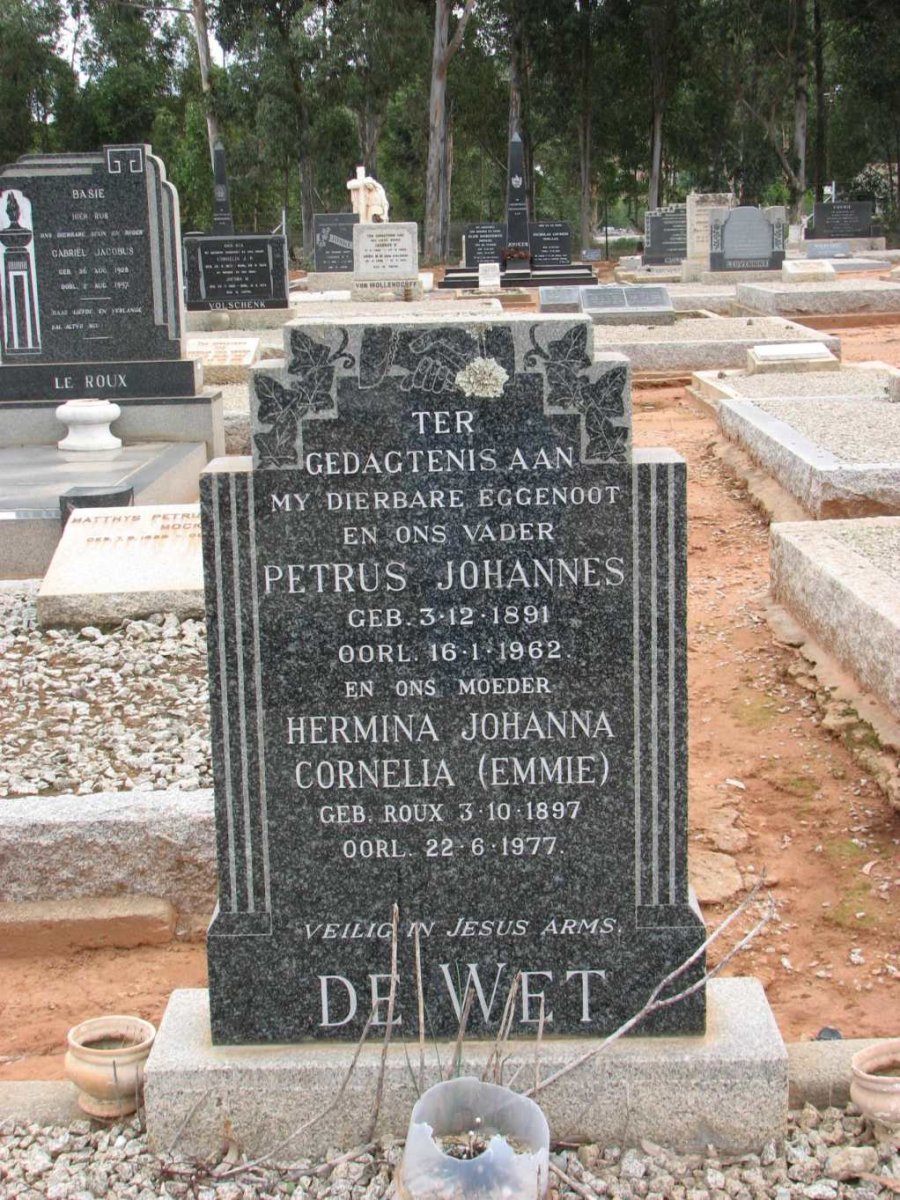 WET Petrus Johannes, de 1891-1962 &amp; Hermina Johanna Cornelia ROUX 1897-1977