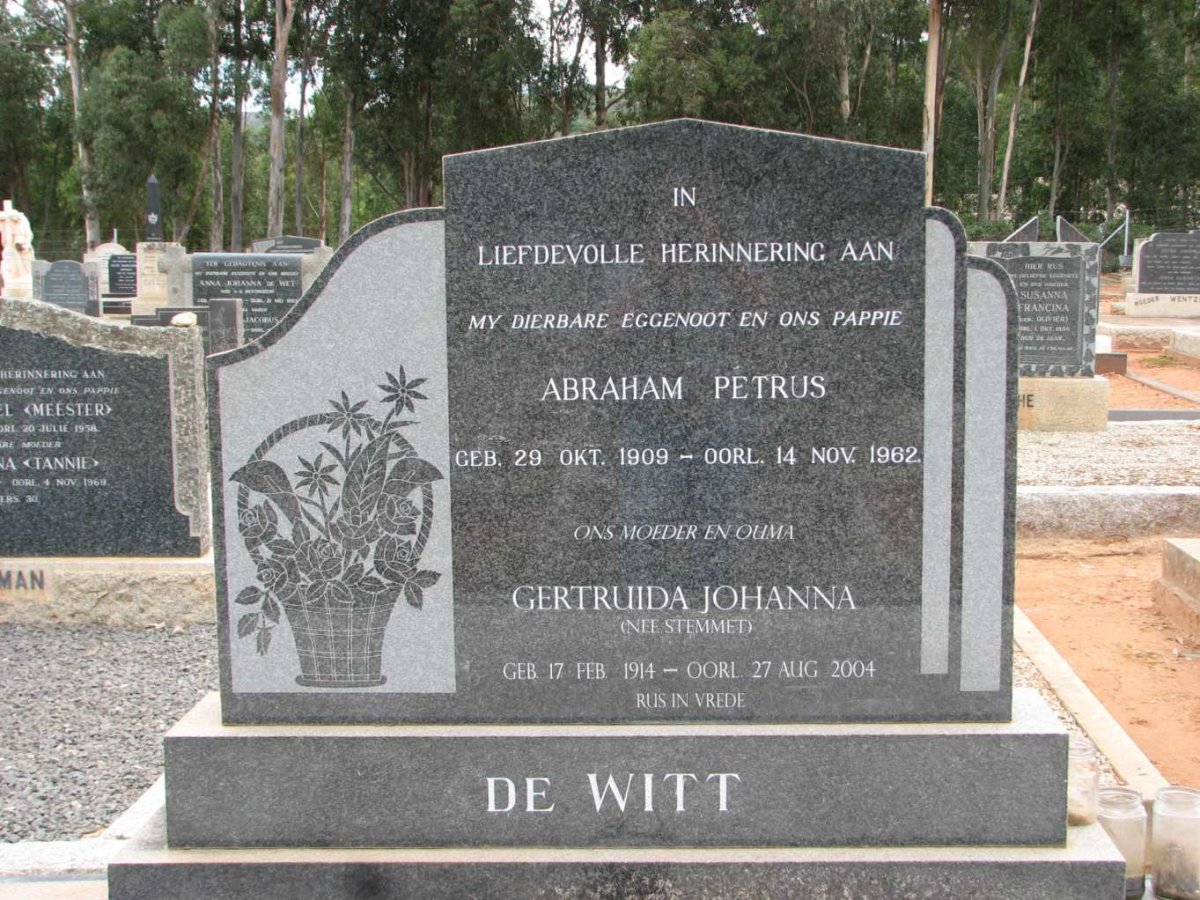 WITT Abraham Petrus, de 1909-1962 &amp; Gertruida Johanna STEMMET 1914-2004