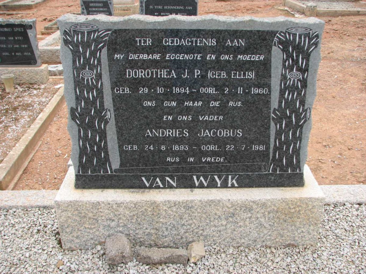 WYK Andries Jacobus, van 1893-1981 &amp; Dorothea J.P. ELLIS 1894-1960