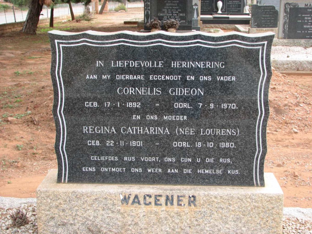WAGENER Cornelis Gideon 1892-1970 &amp; Regina Catharina LOURENS 1901-1980