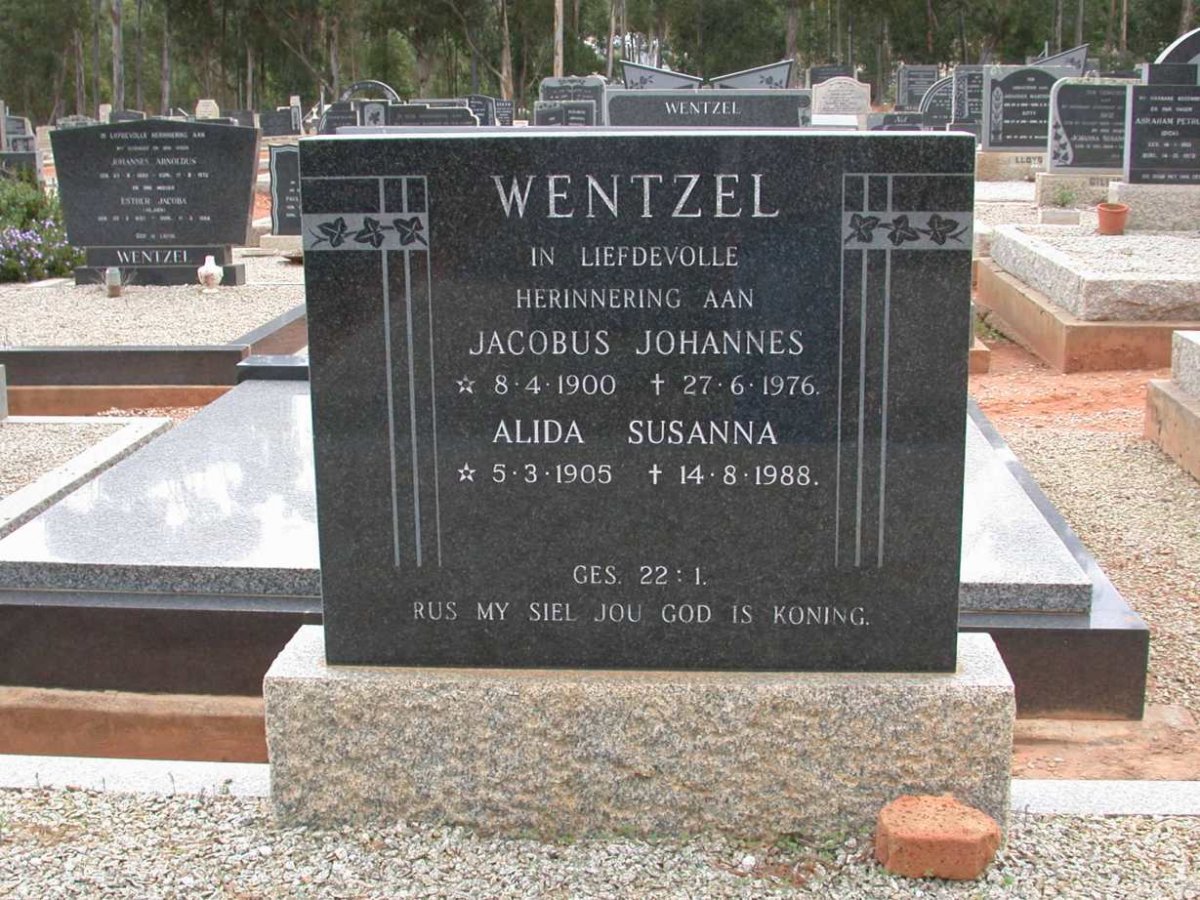 WENTZEL Jacobus Johannes 1900-1976 &amp; Alida Susanna 1905-1988