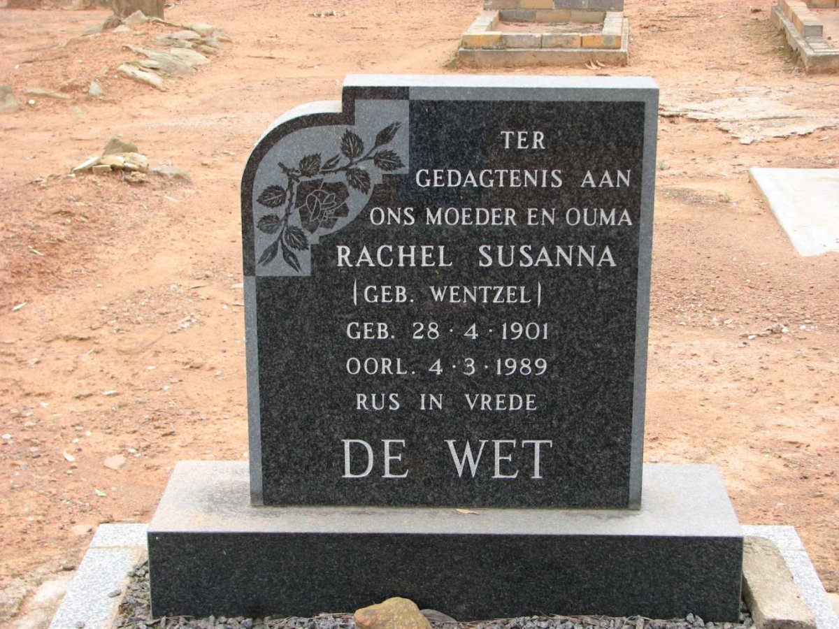 WET Rachel Susanna, de nee WENTZEL 1901-1989