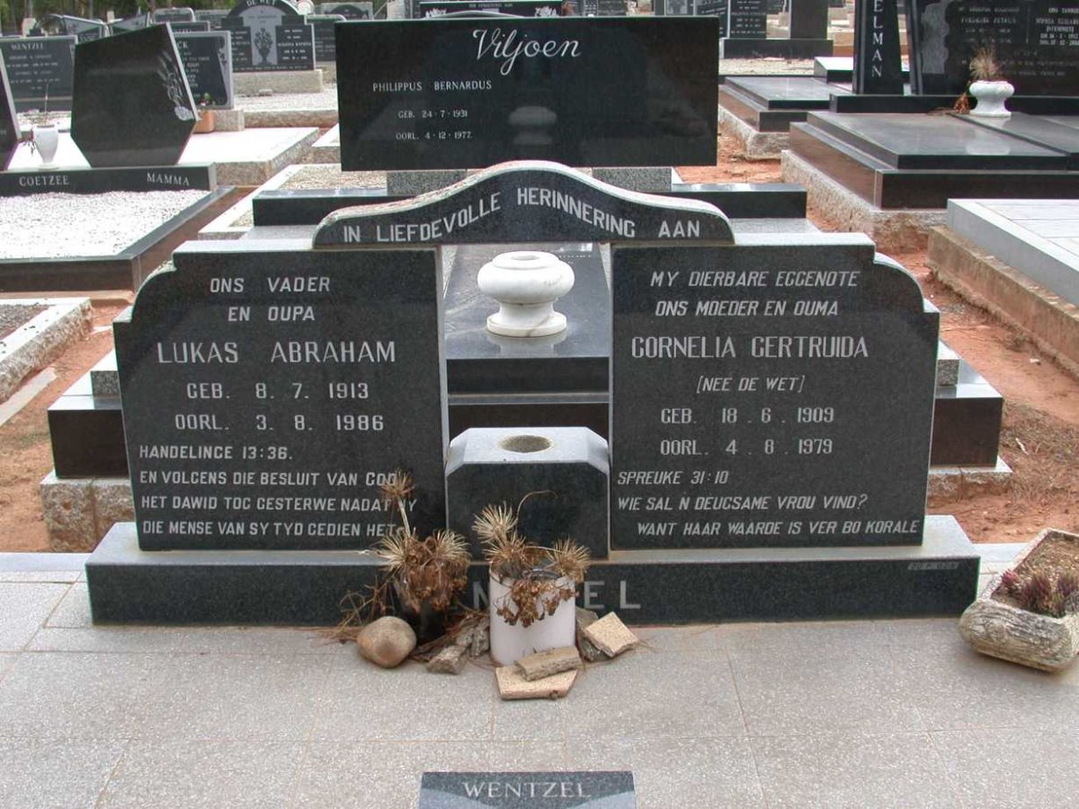 WENTZEL Lukas Abraham 1913-1986 &amp; Cornelia Gertruida DE WET 1909-1979