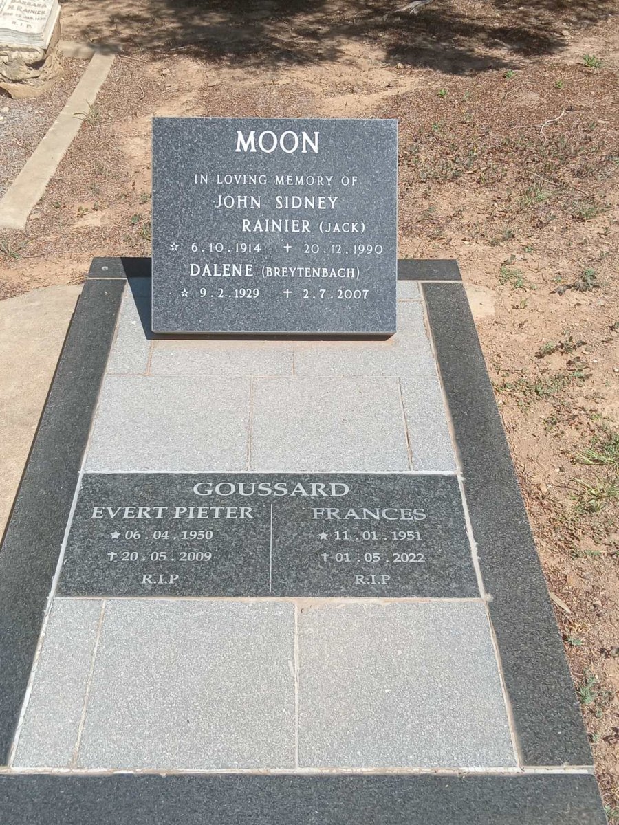 MOON John Sidney Rainier 1914-1990 & Dalene BREYTENBACH 1929-2007 :: GOUSSARD Evert Pieter 1950-2009 & Frances 1951-2022