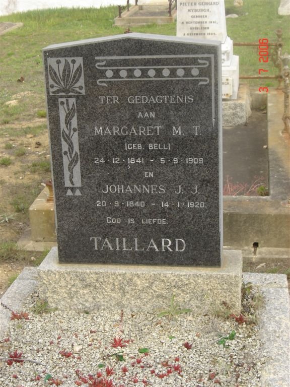 TAILLARD Johannes J.J . 1840-1920 &amp; Margaret M.T. BELL 1841-1909