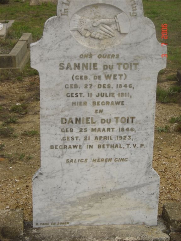 TOIT Daniel, du 1846-1923 &amp; Sannie DE WET 1846-1911