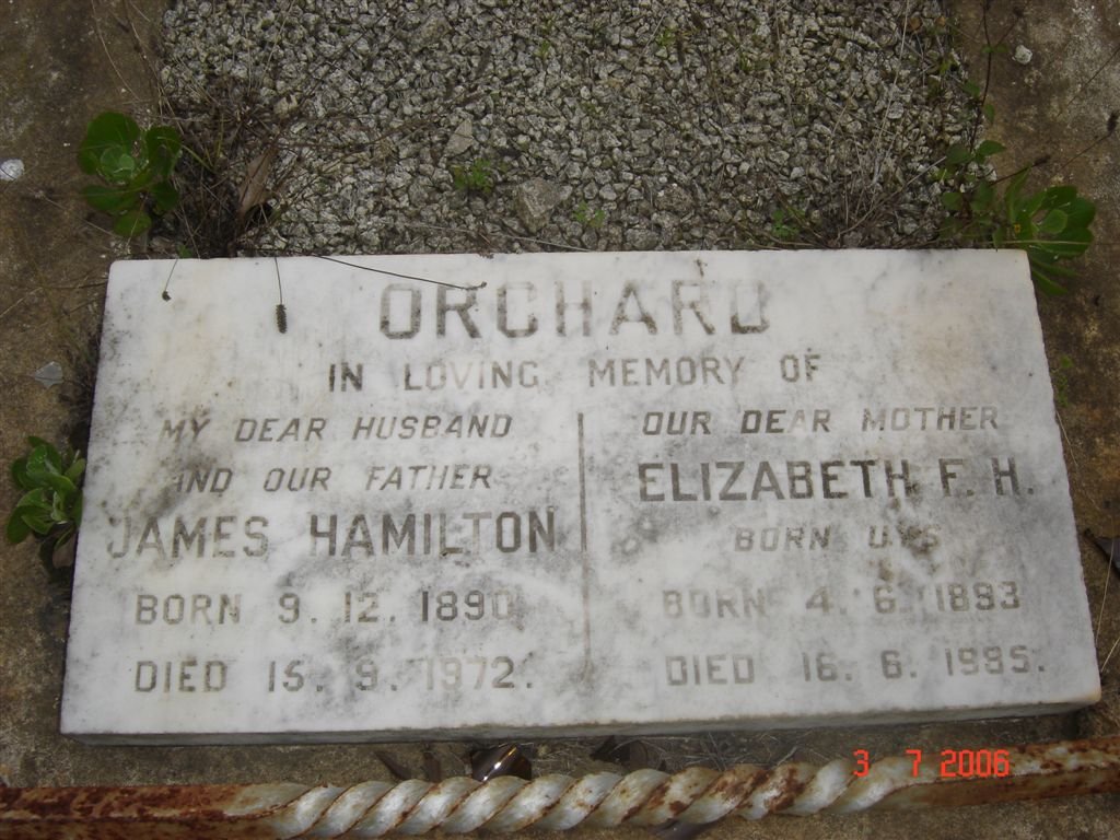 ORCHARD James Hamilton 1890-1972 &amp; Elizabeth F.H. UYS 1893-1985