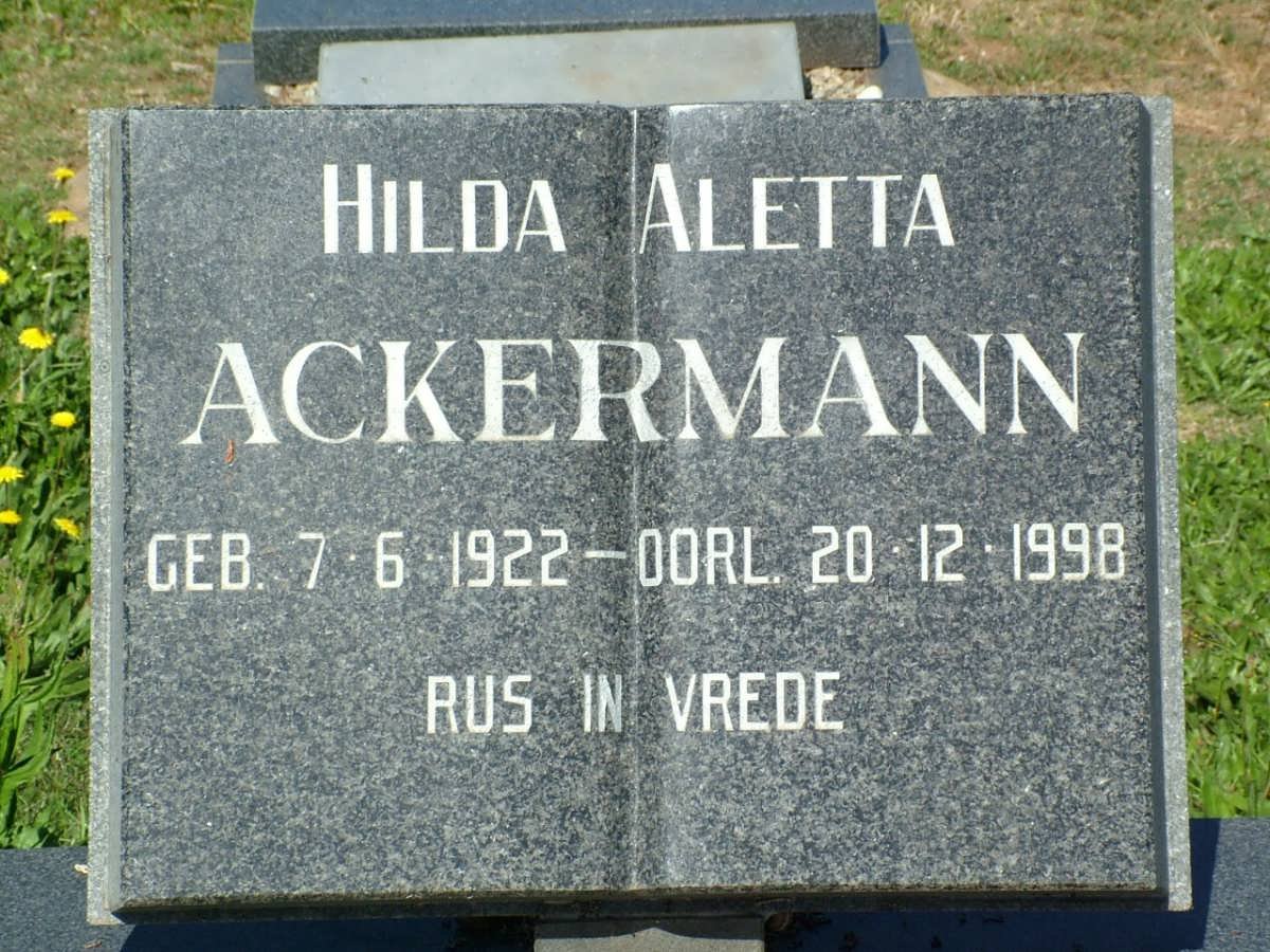 ACKERMANN Hilda Aletta 1922-1998