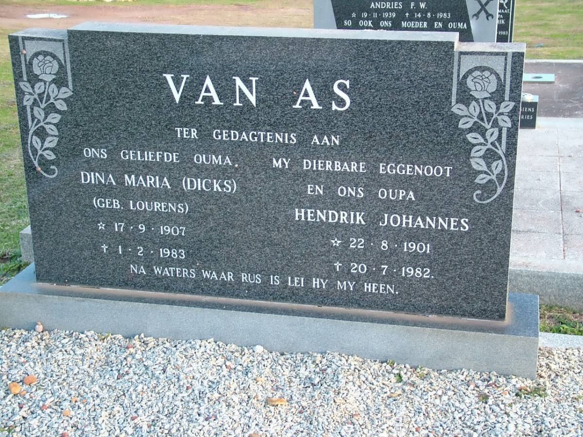 AS Hendrik Johannes, van 1901-1982 &amp; Dina Maria LOURENS 1907-1983