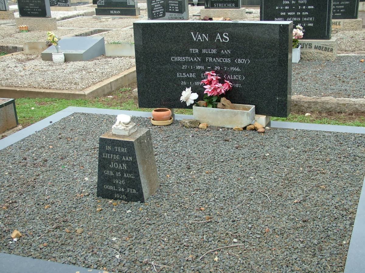 AS Christiaan Francois, van 1891-1966 &amp; Elsabe Luitjie 1895-1987 :: VAN AS Joan 1926-1929