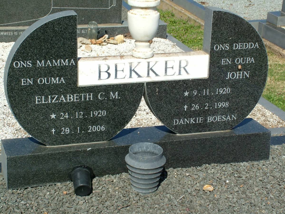 BEKKER John 1920-1998 &amp; Elizabeth C.M. 1920-2006