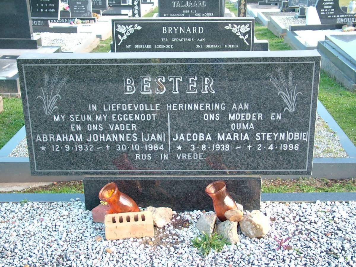 BESTER Abraham Johannes 1932-1984 &amp; Jacoba Maria STEYN 1938-1996