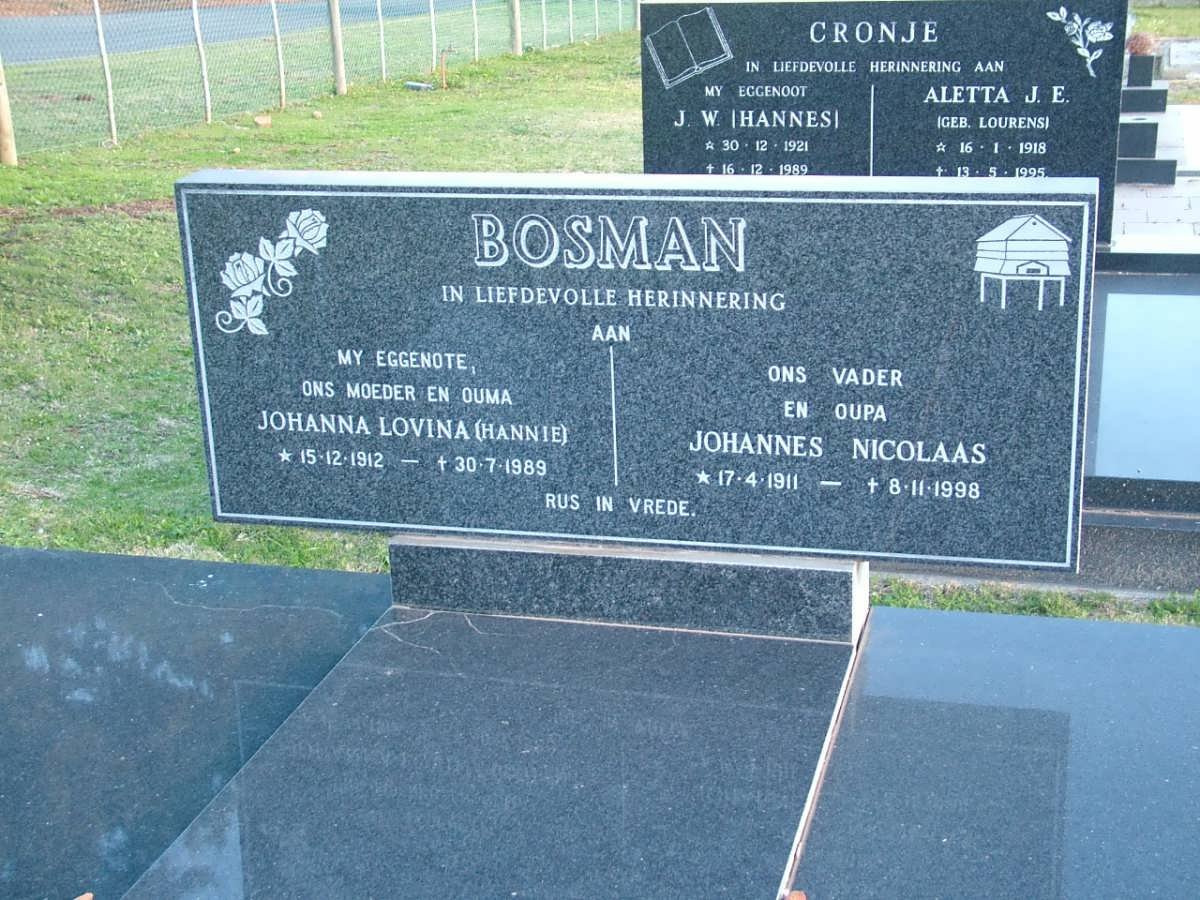 BOSMAN Johannes Nicolaas 1911-1998 &amp; Johanna Lovina 1912-1989