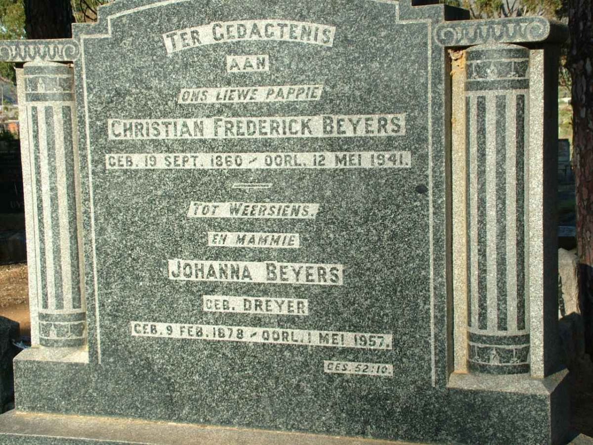 BEYERS Christian Frederick 1860-1941 &amp; Johanna DREYER 1878-1957