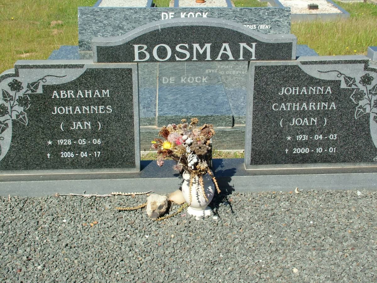 BOSMAN Abraham Johannes 1928-2006 &amp; Johanna Catharina 1931-2000