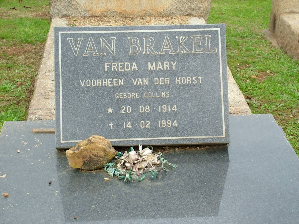 BRAKEL Freda Mary, van voorheen VAN DER HORST nee COLLINS 1914-1994