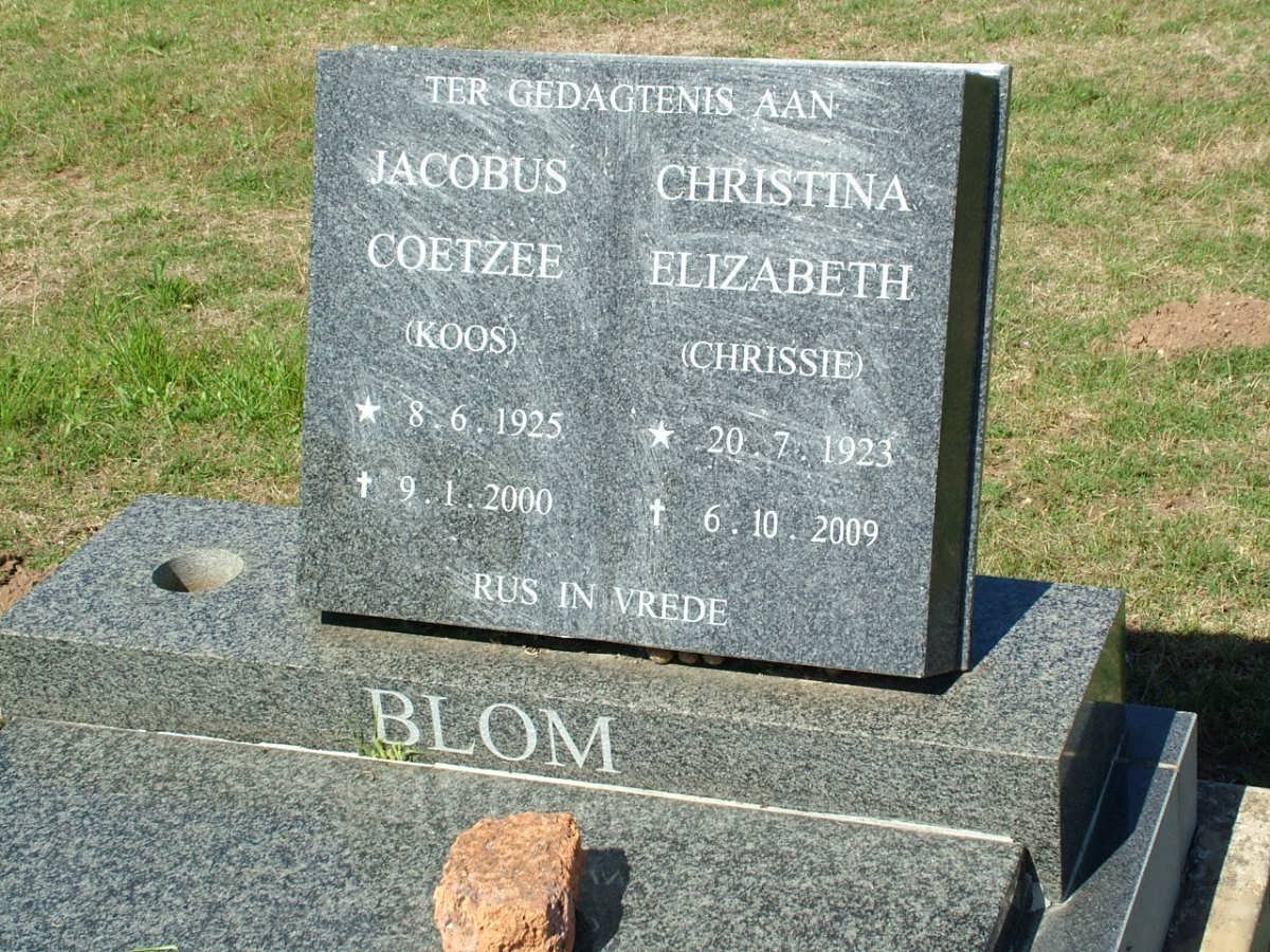 BLOM Jacobus Coetzee 1925-2000 &amp; Christina Elizabeth 1923-2009