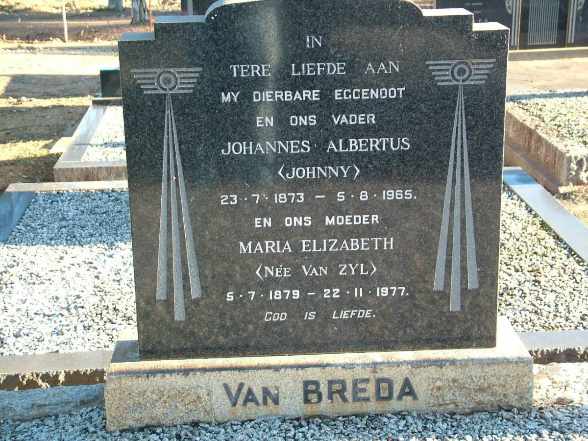 BREDA Johannes Albertus, van 1873-1965 &amp; Maria Elizabeth VAN ZYL 1879-1977