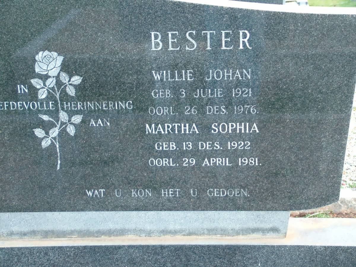 BESTER Willie Johan 1921-1976 &amp; Martha Sophia 1922-1981 :: MYBURGH Marrette nee BESTER 1948-2004 _2