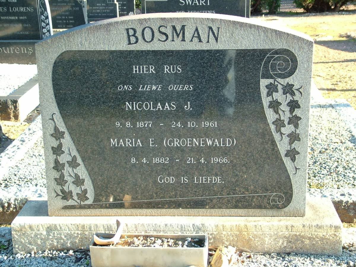 BOSMAN Nicolaas J. 1877-1961 &amp; Maria E. GROENEWALD 1882-1966