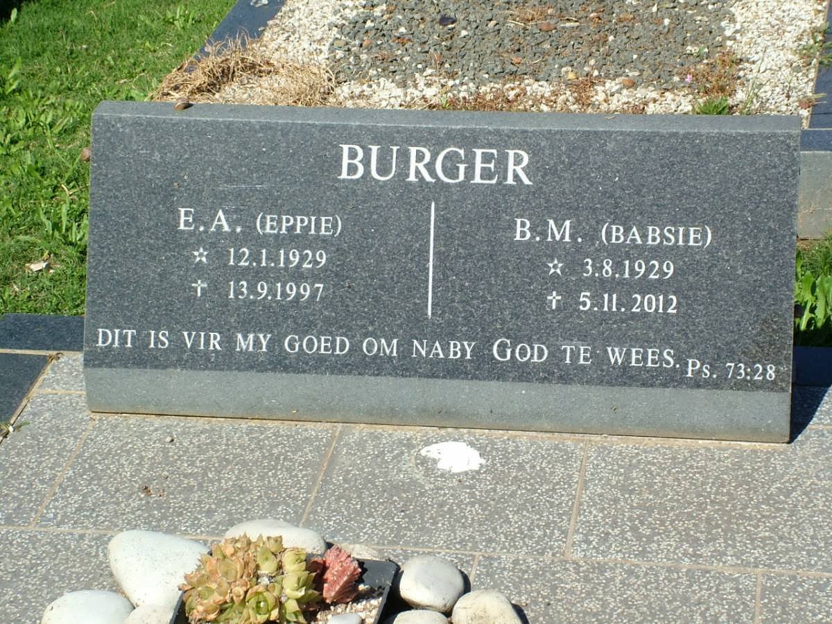 BURGER E.A. 1929-1997 &amp; B.M. 1929-2012