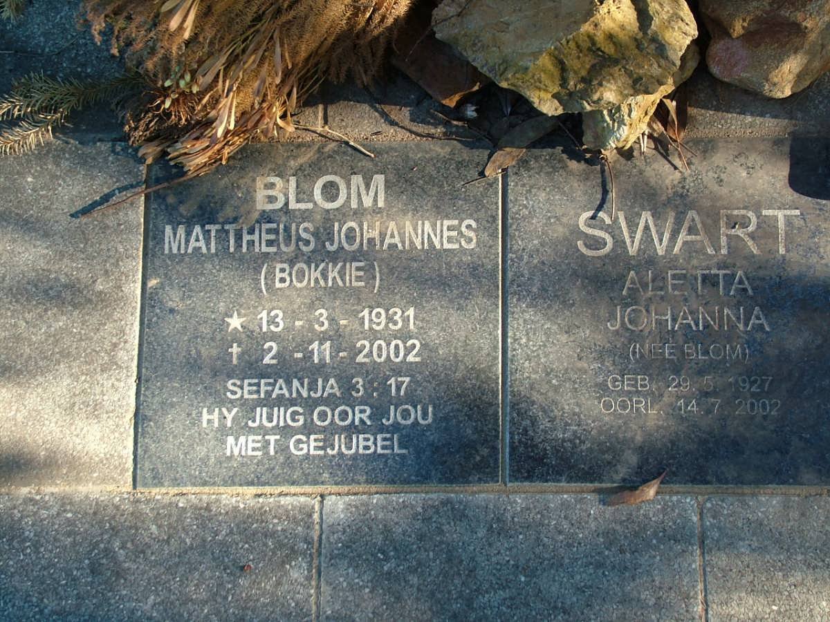 BLOM Mattheus Johannes 1931-2002 :: SWART Aletta Johanna nee BLOM 1927-2002