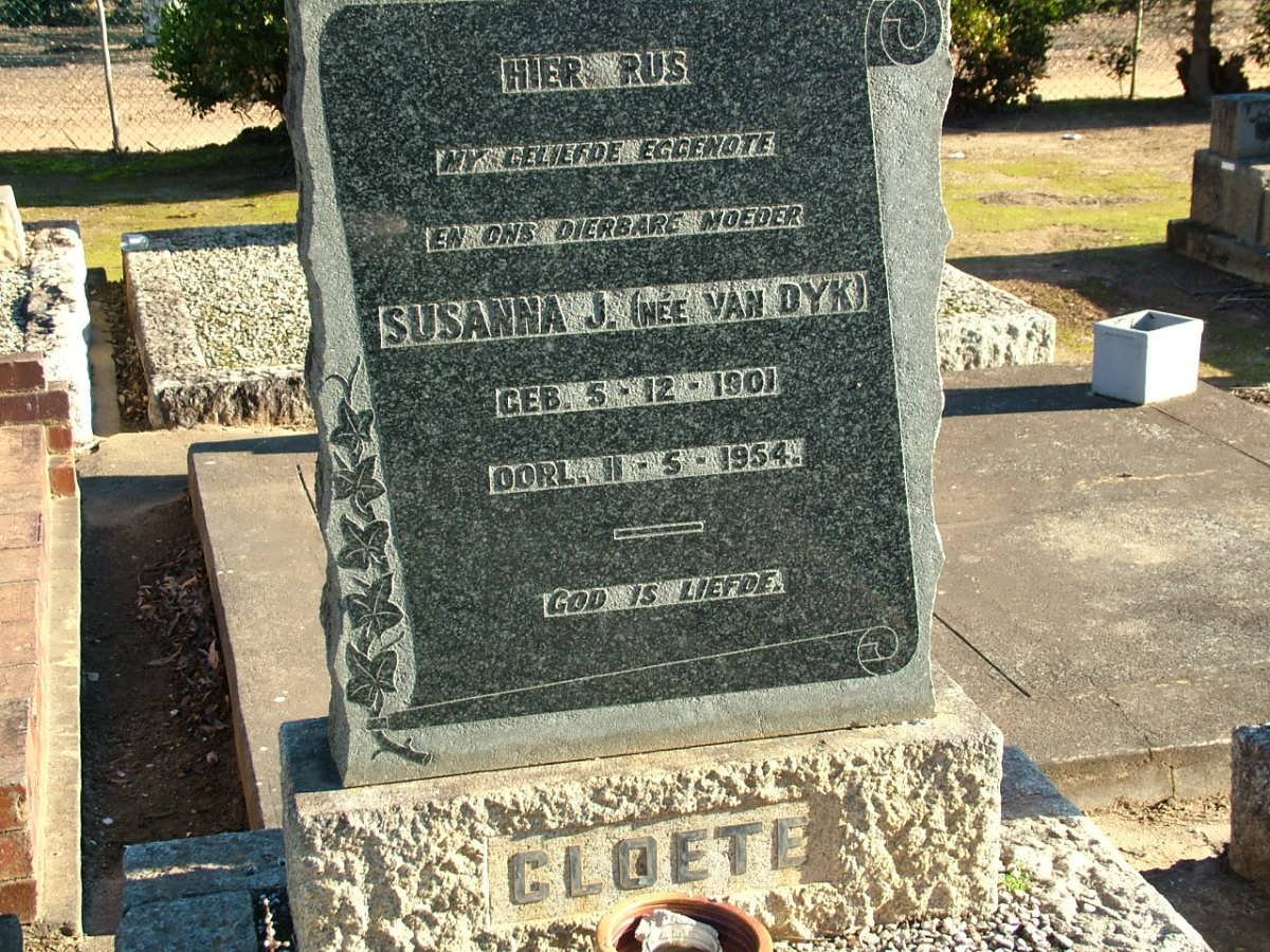 CLOETE Susanna J. nee VAN DYK 1901-1954