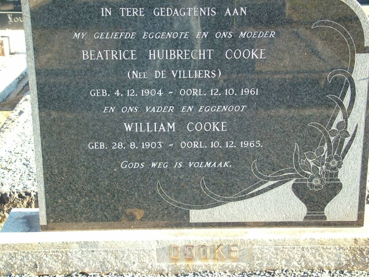 COOKE William 1903-1965 &amp; Beatrice Huibrecht DE VILLIERS 1904-1961