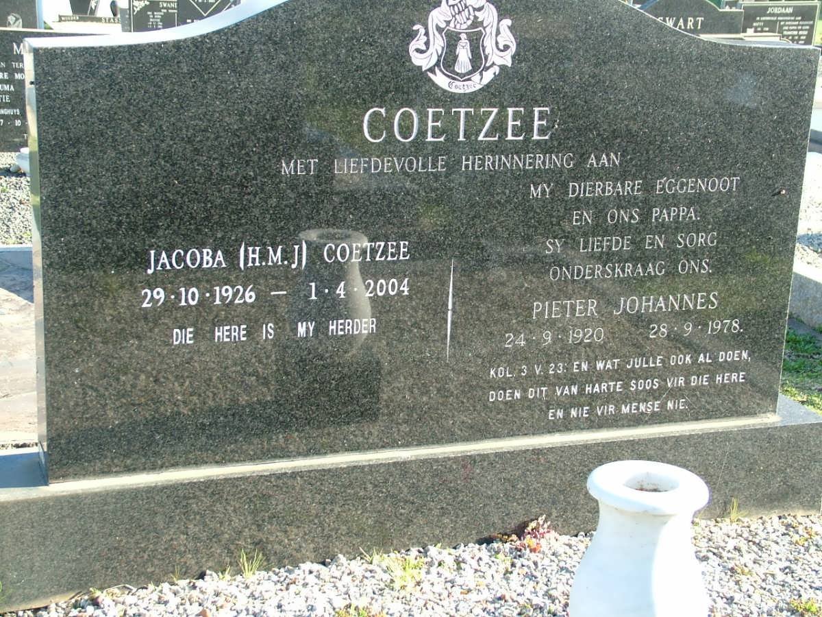 COETZEE Pieter Johannes 1920-1978 &amp; H.M.J. 1926-2004