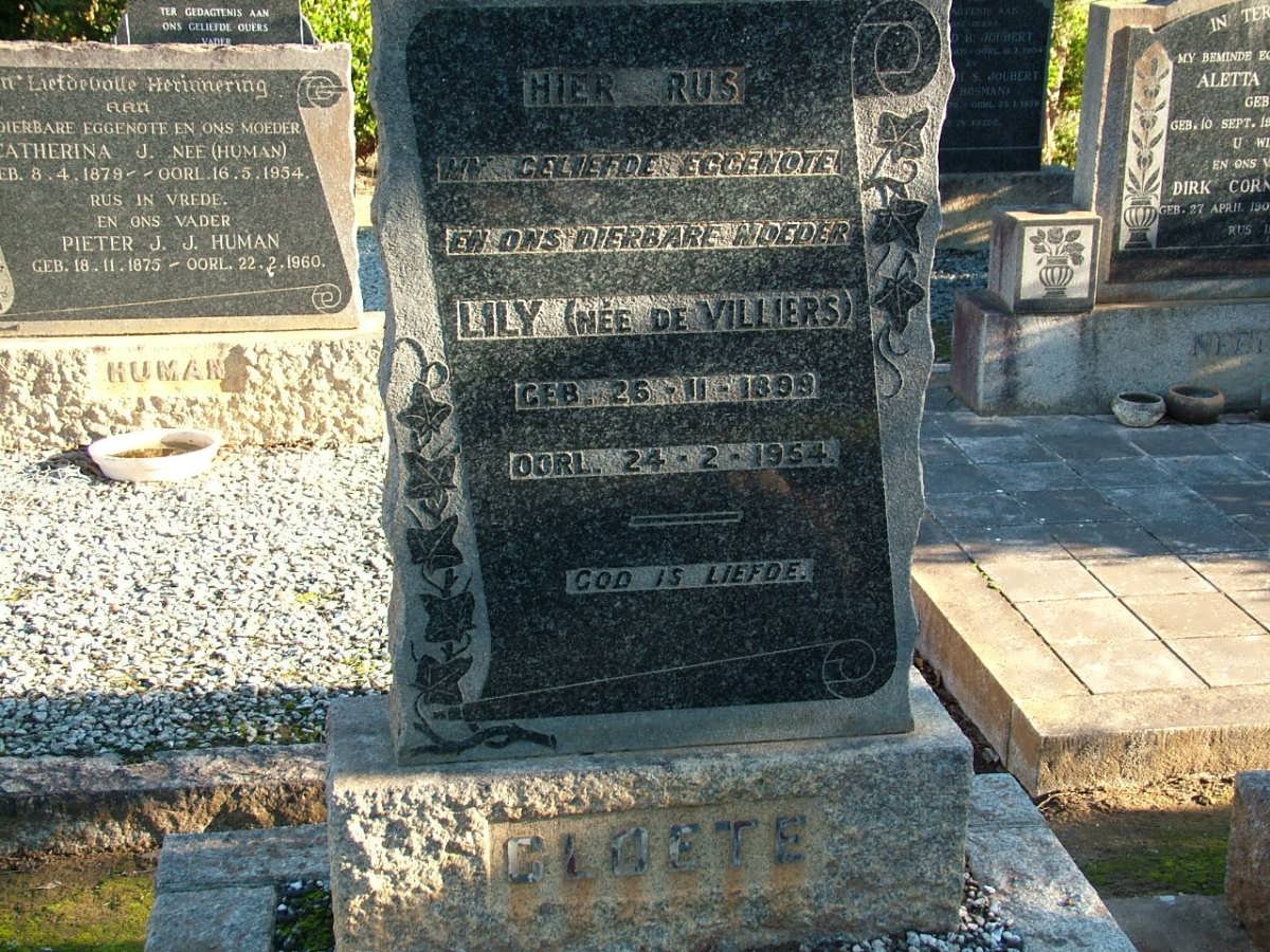CLOETE Lily nee DE VILLIERS 1899-1954