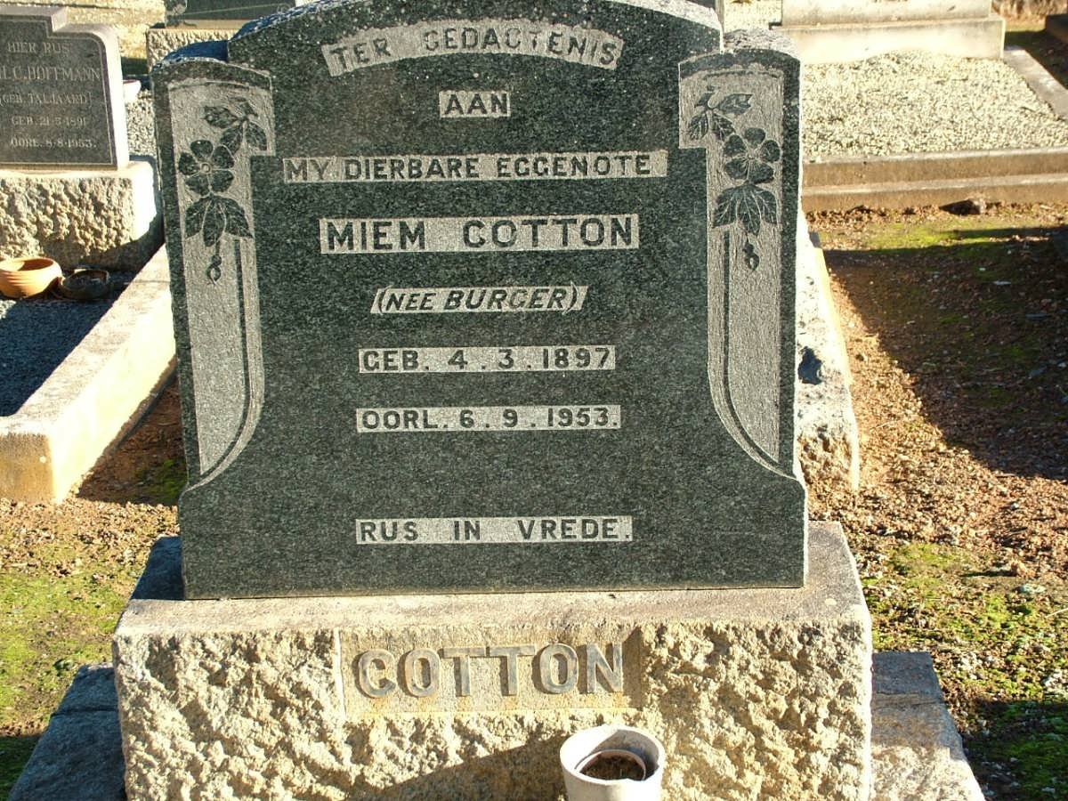 COTTON Miem nee BURGER 1897-1953