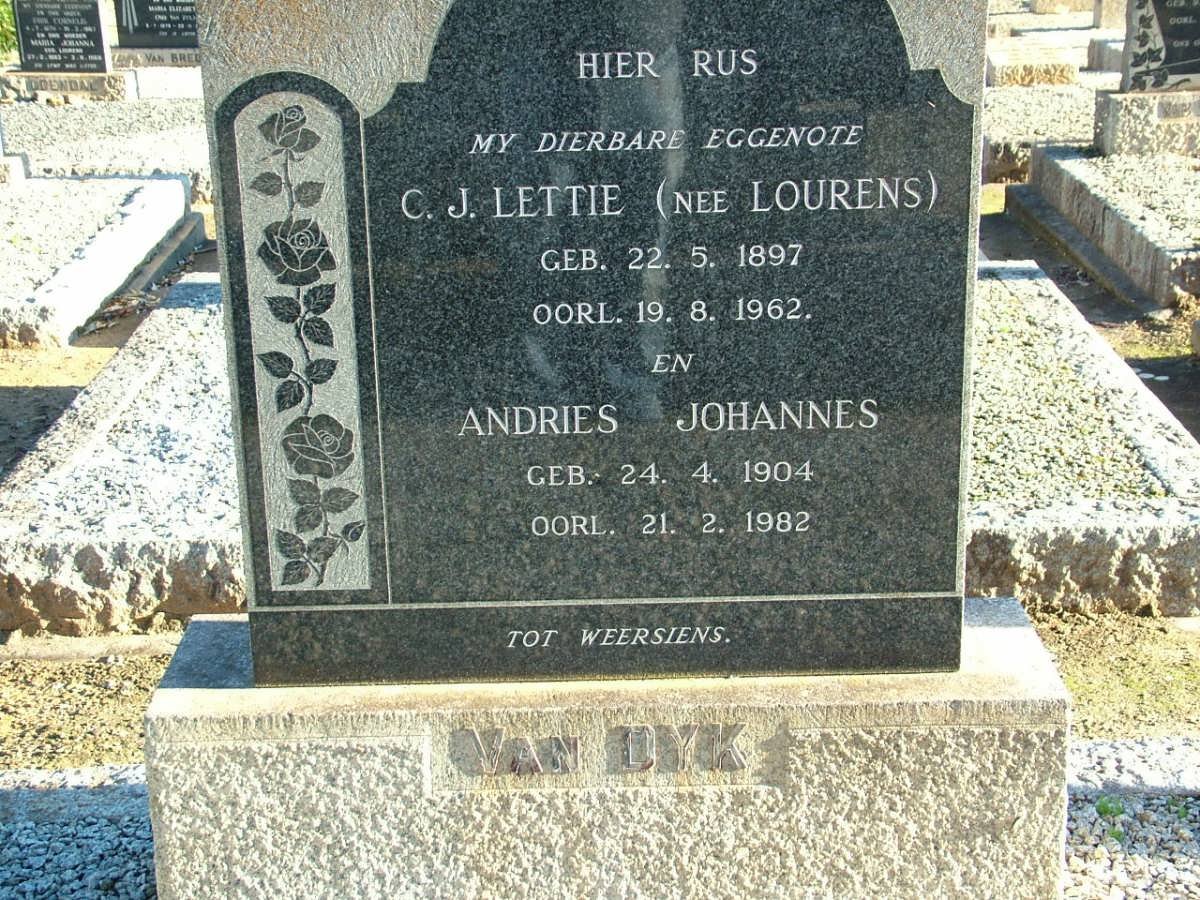 DYK Andries Johannes, van 1904-1982 &amp; C.J. Lettie LOURENS 1897-1962