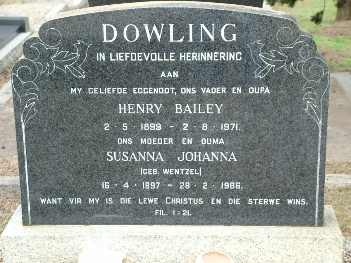 DOWLING Henry Bailey 1899-1971 &amp; Susanna Johanna WENTZEL 1897-1986