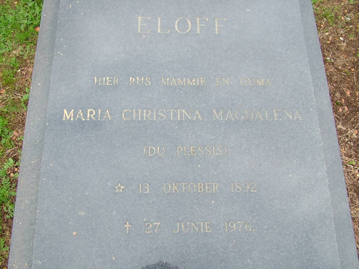 ELOFF Maria Christina Magdalena nee DU PLESSIS 1892-1976