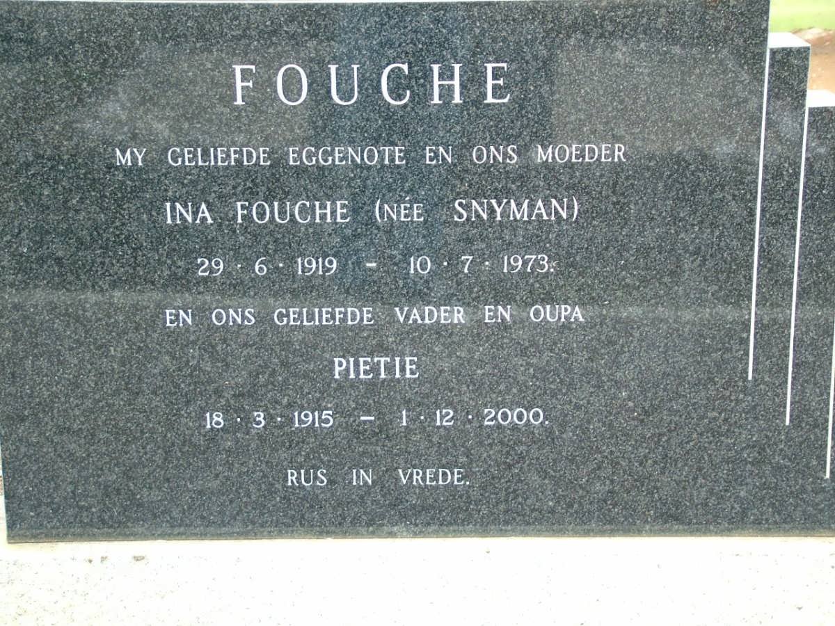 FOUCHE Pietie 1915-2000 &amp; Ina SNYMAN 1919-1973